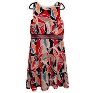 Chetta B Floral Blouson Midi Dress Sz‎ 14 Multicolor Sleeveless Lined